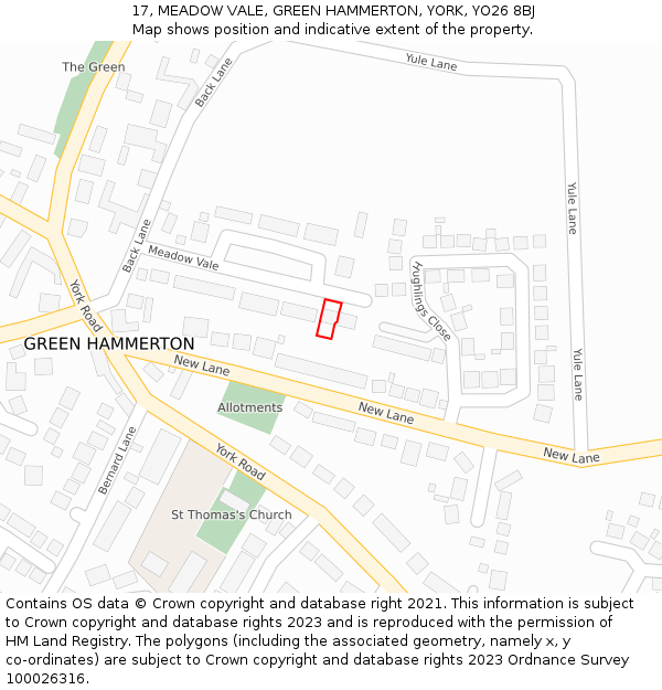 17, MEADOW VALE, GREEN HAMMERTON, YORK, YO26 8BJ: Location map and indicative extent of plot