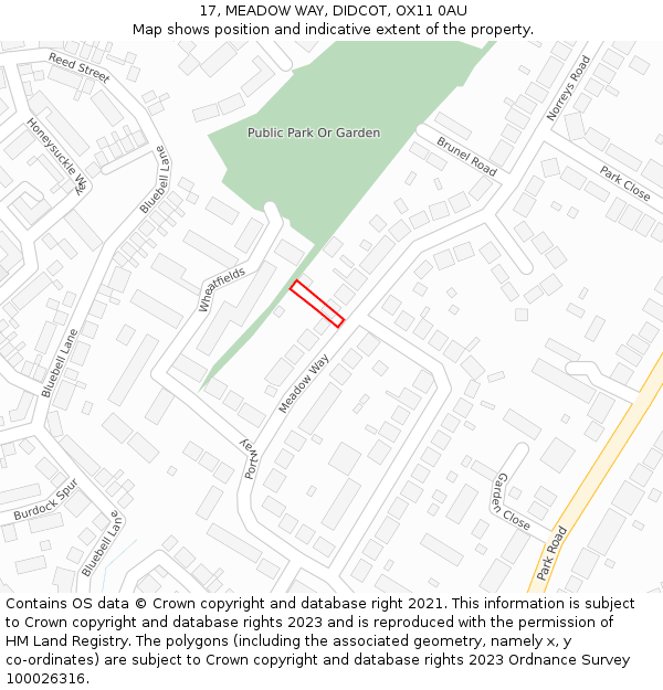 17, MEADOW WAY, DIDCOT, OX11 0AU: Location map and indicative extent of plot