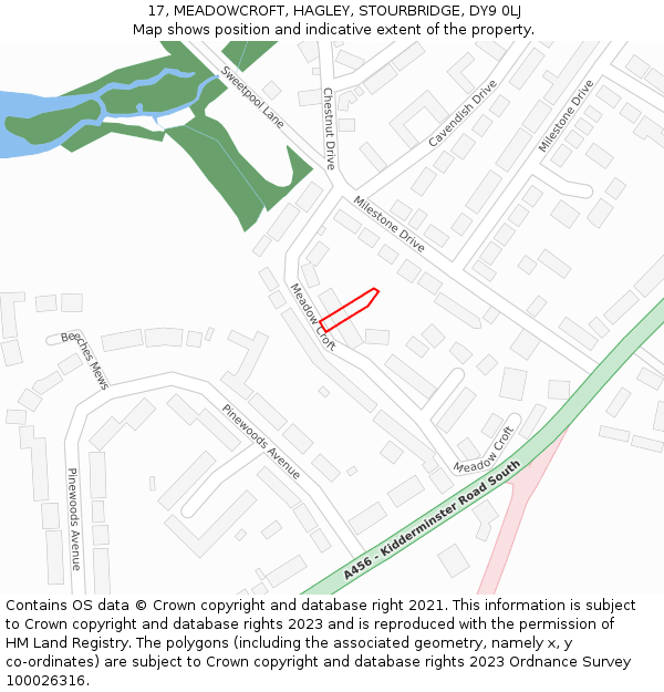 17, MEADOWCROFT, HAGLEY, STOURBRIDGE, DY9 0LJ: Location map and indicative extent of plot