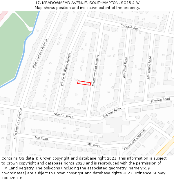 17, MEADOWMEAD AVENUE, SOUTHAMPTON, SO15 4LW: Location map and indicative extent of plot