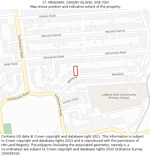 17, MEADWAY, CANVEY ISLAND, SS8 7DH: Location map and indicative extent of plot