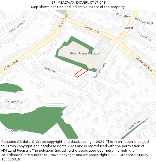 17, MEADWAY, DOVER, CT17 0PS: Location map and indicative extent of plot