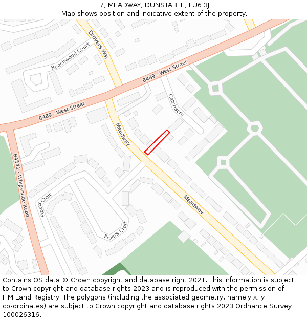 17, MEADWAY, DUNSTABLE, LU6 3JT: Location map and indicative extent of plot