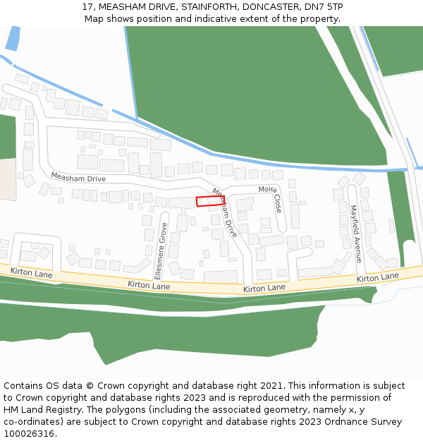 17, MEASHAM DRIVE, STAINFORTH, DONCASTER, DN7 5TP: Location map and indicative extent of plot