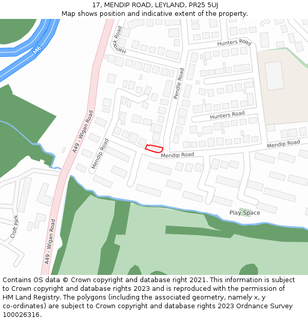 17, MENDIP ROAD, LEYLAND, PR25 5UJ: Location map and indicative extent of plot