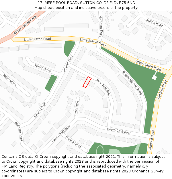 17, MERE POOL ROAD, SUTTON COLDFIELD, B75 6ND: Location map and indicative extent of plot