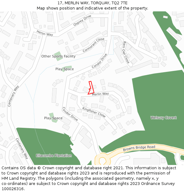 17, MERLIN WAY, TORQUAY, TQ2 7TE: Location map and indicative extent of plot
