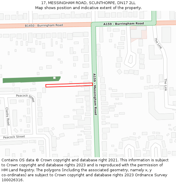 17, MESSINGHAM ROAD, SCUNTHORPE, DN17 2LL: Location map and indicative extent of plot