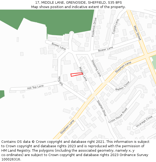 17, MIDDLE LANE, GRENOSIDE, SHEFFIELD, S35 8PS: Location map and indicative extent of plot