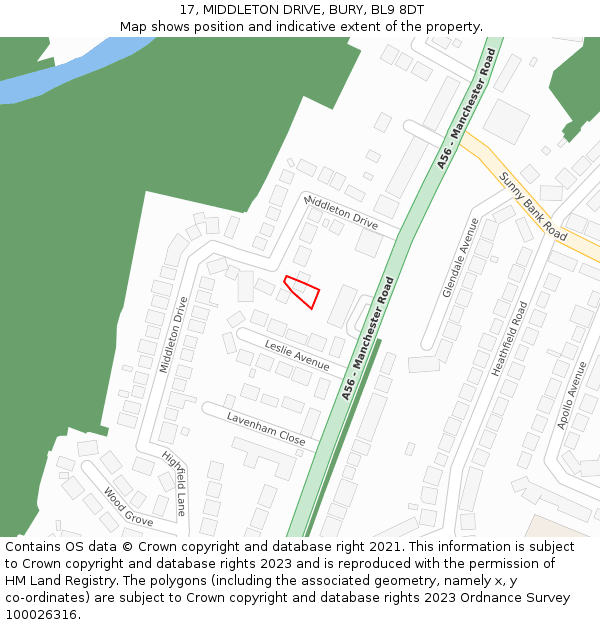 17, MIDDLETON DRIVE, BURY, BL9 8DT: Location map and indicative extent of plot