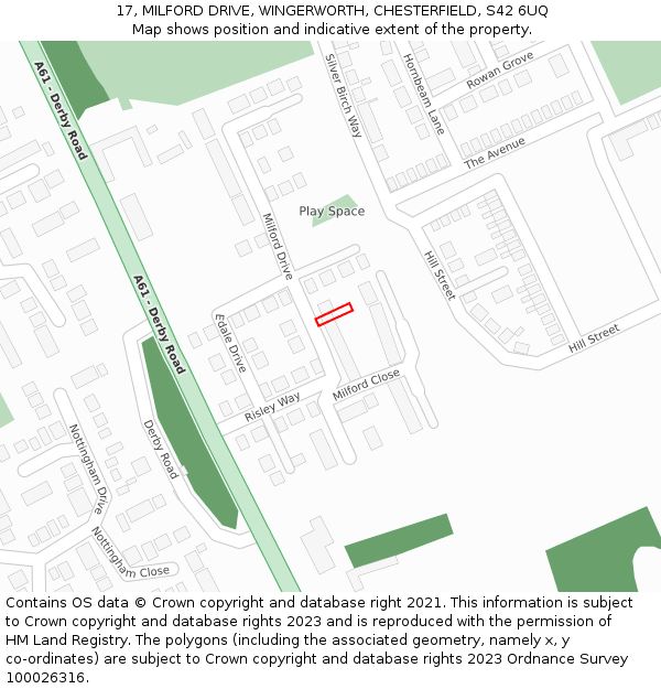 17, MILFORD DRIVE, WINGERWORTH, CHESTERFIELD, S42 6UQ: Location map and indicative extent of plot