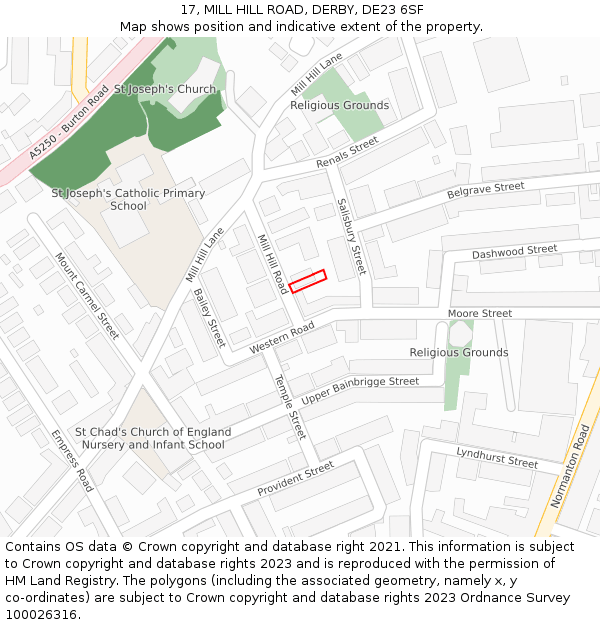 17, MILL HILL ROAD, DERBY, DE23 6SF: Location map and indicative extent of plot