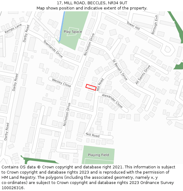 17, MILL ROAD, BECCLES, NR34 9UT: Location map and indicative extent of plot