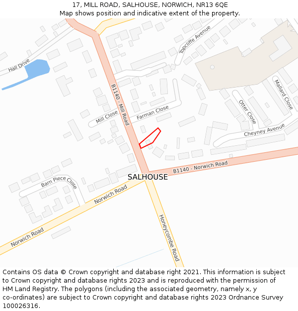 17, MILL ROAD, SALHOUSE, NORWICH, NR13 6QE: Location map and indicative extent of plot