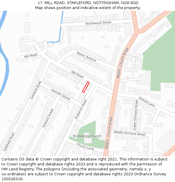 17, MILL ROAD, STAPLEFORD, NOTTINGHAM, NG9 8GD: Location map and indicative extent of plot