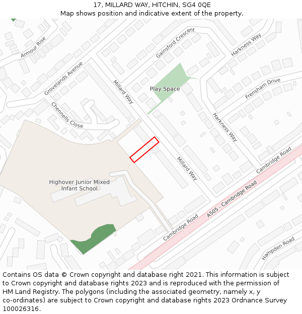 17, MILLARD WAY, HITCHIN, SG4 0QE: Location map and indicative extent of plot