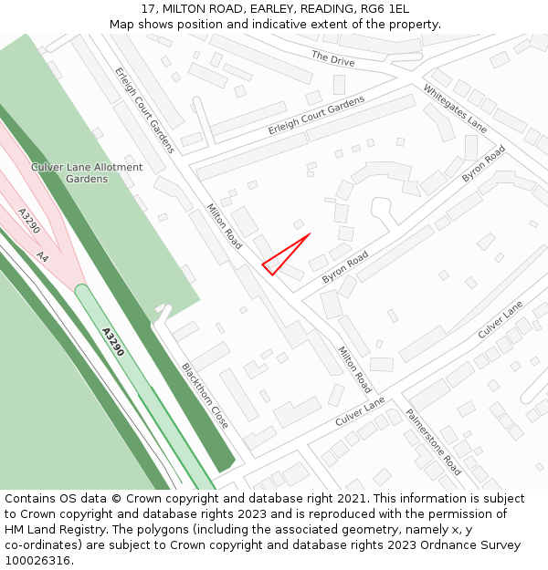 17, MILTON ROAD, EARLEY, READING, RG6 1EL: Location map and indicative extent of plot