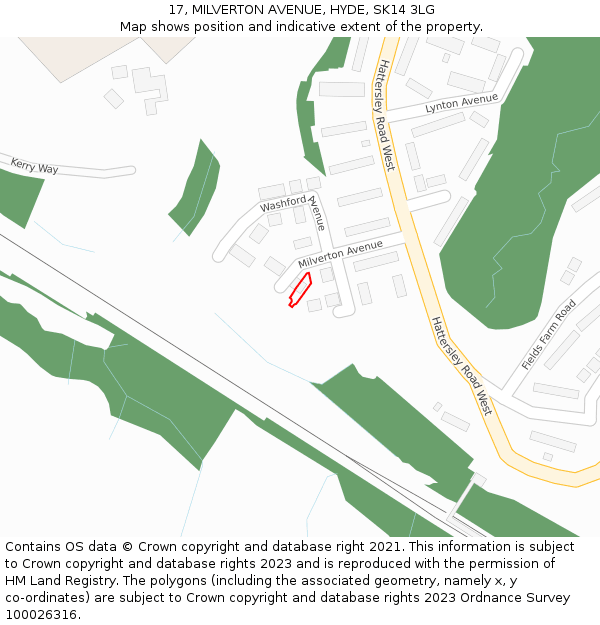 17, MILVERTON AVENUE, HYDE, SK14 3LG: Location map and indicative extent of plot