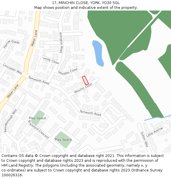 17, MINCHIN CLOSE, YORK, YO30 5GL: Location map and indicative extent of plot