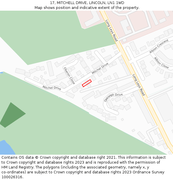 17, MITCHELL DRIVE, LINCOLN, LN1 1WD: Location map and indicative extent of plot