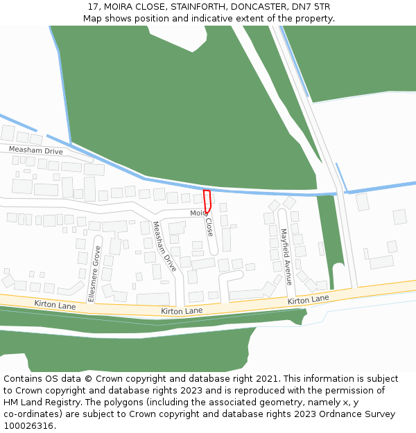 17, MOIRA CLOSE, STAINFORTH, DONCASTER, DN7 5TR: Location map and indicative extent of plot