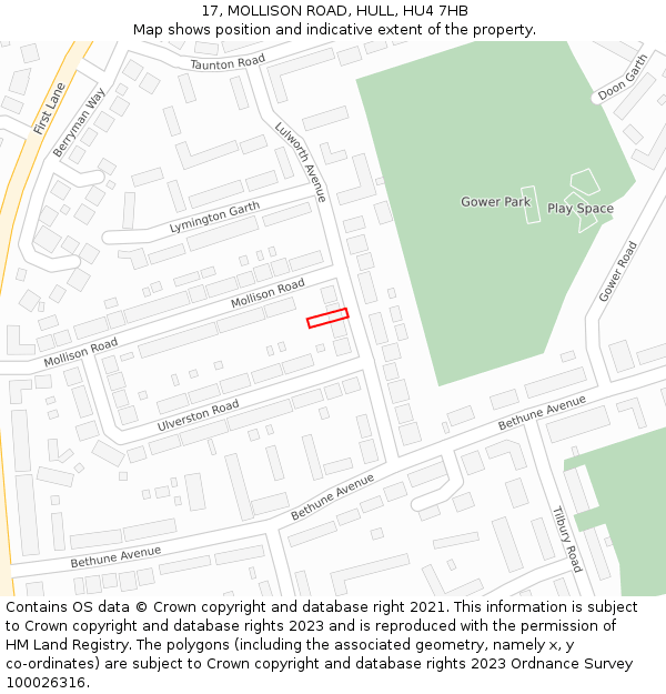 17, MOLLISON ROAD, HULL, HU4 7HB: Location map and indicative extent of plot