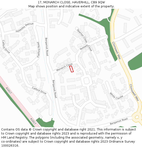 17, MONARCH CLOSE, HAVERHILL, CB9 9QW: Location map and indicative extent of plot