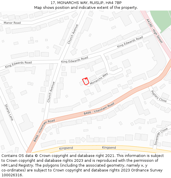 17, MONARCHS WAY, RUISLIP, HA4 7BP: Location map and indicative extent of plot