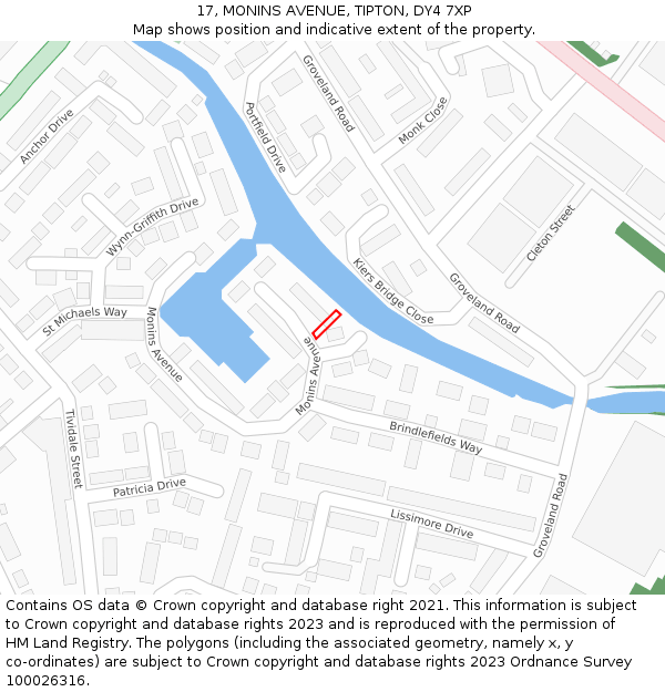 17, MONINS AVENUE, TIPTON, DY4 7XP: Location map and indicative extent of plot