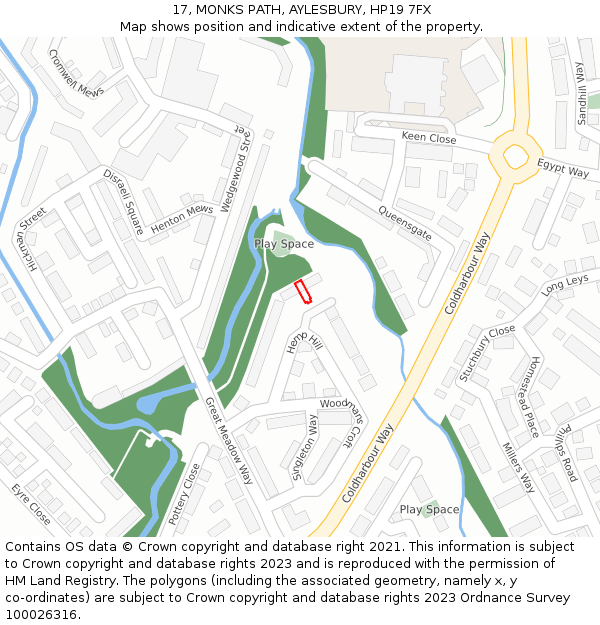 17, MONKS PATH, AYLESBURY, HP19 7FX: Location map and indicative extent of plot