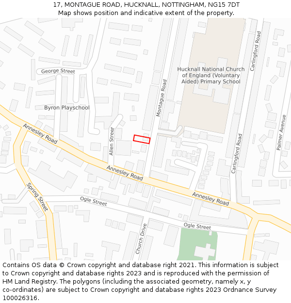 17, MONTAGUE ROAD, HUCKNALL, NOTTINGHAM, NG15 7DT: Location map and indicative extent of plot