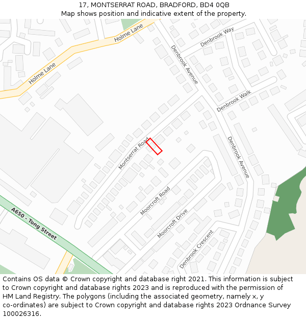 17, MONTSERRAT ROAD, BRADFORD, BD4 0QB: Location map and indicative extent of plot