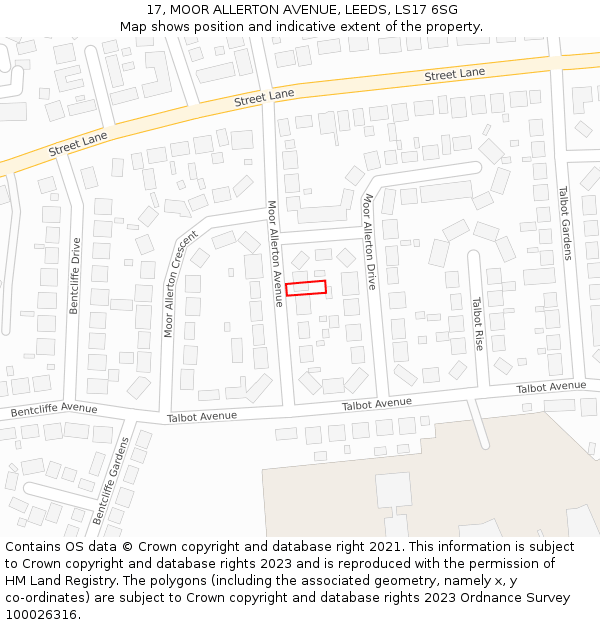 17, MOOR ALLERTON AVENUE, LEEDS, LS17 6SG: Location map and indicative extent of plot