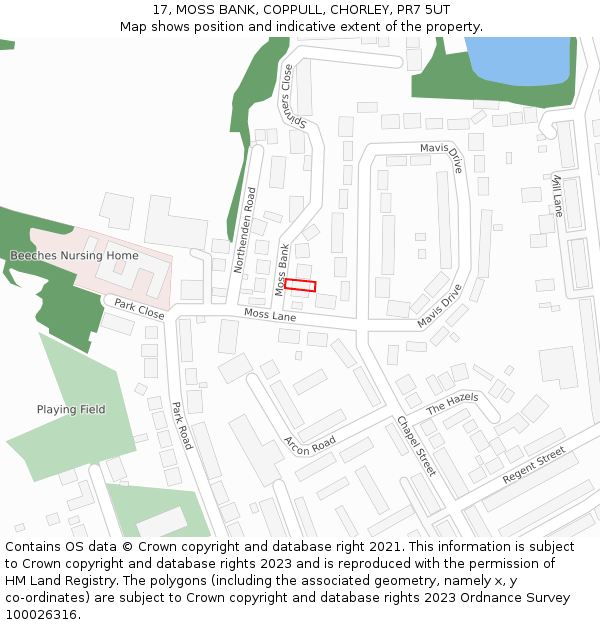 17, MOSS BANK, COPPULL, CHORLEY, PR7 5UT: Location map and indicative extent of plot