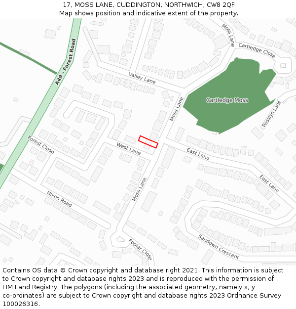 17, MOSS LANE, CUDDINGTON, NORTHWICH, CW8 2QF: Location map and indicative extent of plot