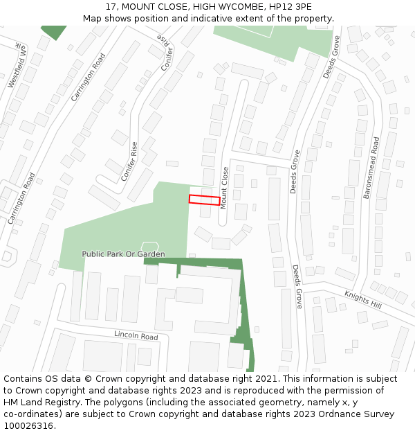 17, MOUNT CLOSE, HIGH WYCOMBE, HP12 3PE: Location map and indicative extent of plot