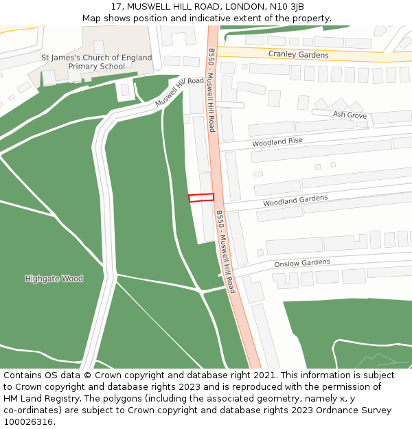 17, MUSWELL HILL ROAD, LONDON, N10 3JB: Location map and indicative extent of plot