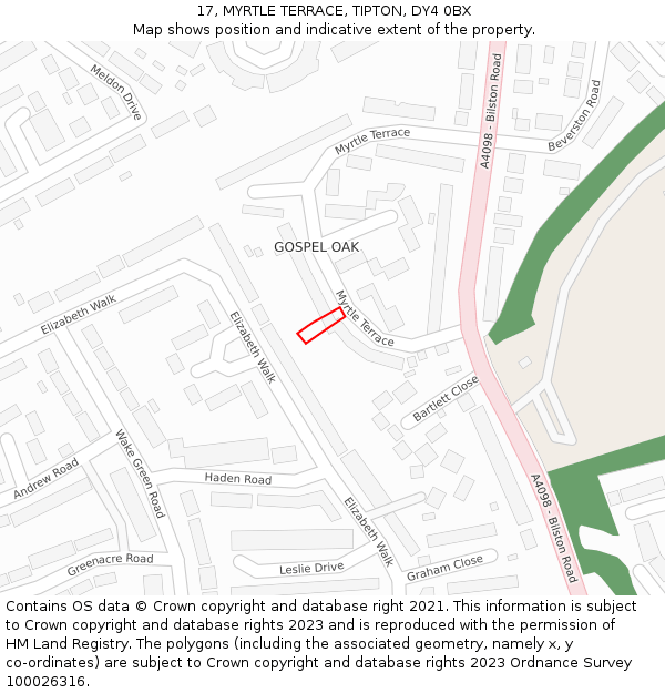 17, MYRTLE TERRACE, TIPTON, DY4 0BX: Location map and indicative extent of plot