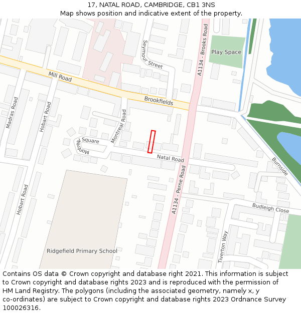 17, NATAL ROAD, CAMBRIDGE, CB1 3NS: Location map and indicative extent of plot