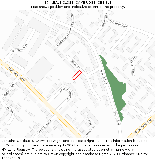 17, NEALE CLOSE, CAMBRIDGE, CB1 3LE: Location map and indicative extent of plot