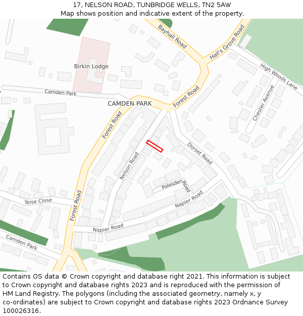 17, NELSON ROAD, TUNBRIDGE WELLS, TN2 5AW: Location map and indicative extent of plot