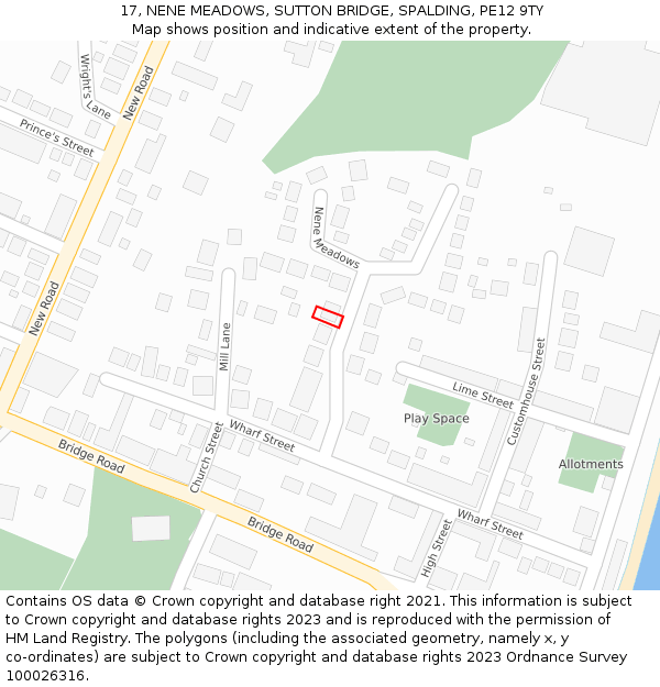 17, NENE MEADOWS, SUTTON BRIDGE, SPALDING, PE12 9TY: Location map and indicative extent of plot