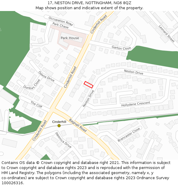 17, NESTON DRIVE, NOTTINGHAM, NG6 8QZ: Location map and indicative extent of plot