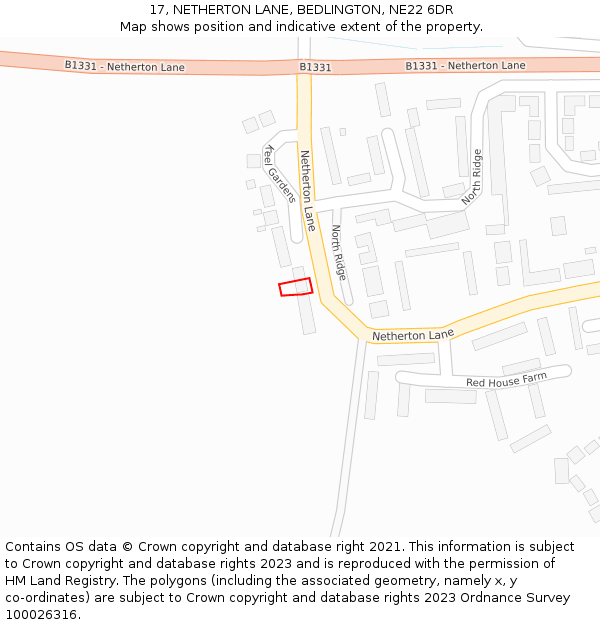 17, NETHERTON LANE, BEDLINGTON, NE22 6DR: Location map and indicative extent of plot