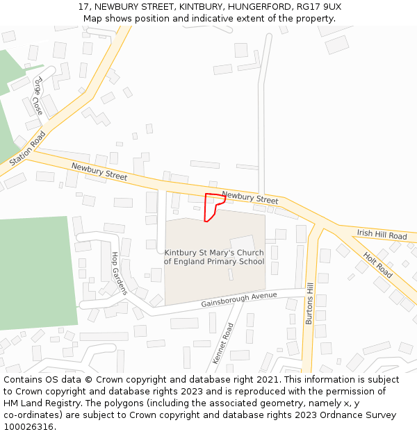 17, NEWBURY STREET, KINTBURY, HUNGERFORD, RG17 9UX: Location map and indicative extent of plot