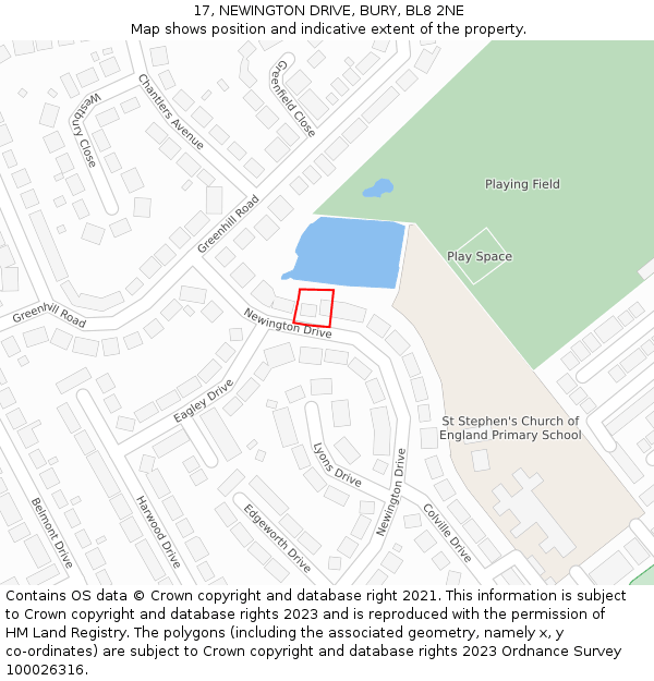 17, NEWINGTON DRIVE, BURY, BL8 2NE: Location map and indicative extent of plot
