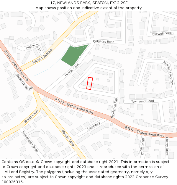 17, NEWLANDS PARK, SEATON, EX12 2SF: Location map and indicative extent of plot