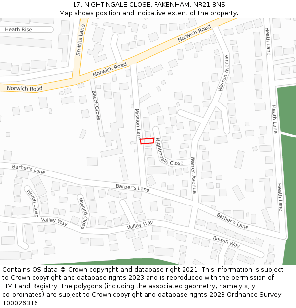 17, NIGHTINGALE CLOSE, FAKENHAM, NR21 8NS: Location map and indicative extent of plot