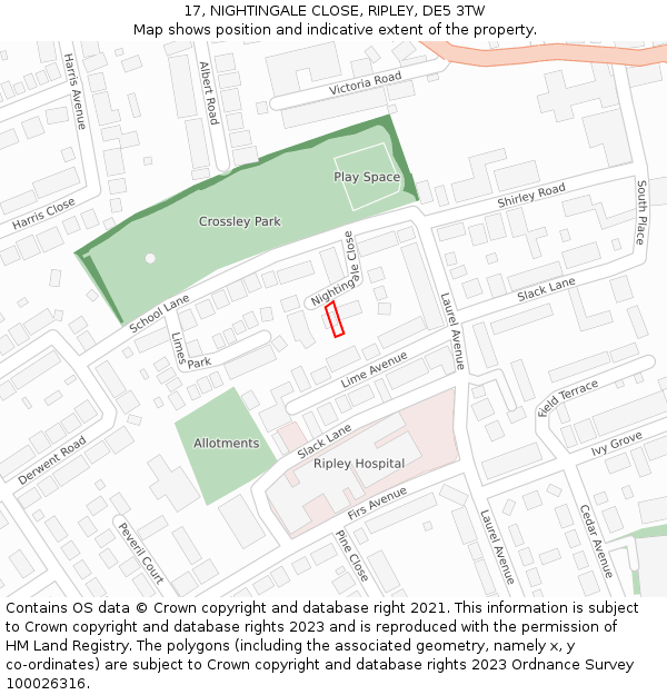 17, NIGHTINGALE CLOSE, RIPLEY, DE5 3TW: Location map and indicative extent of plot