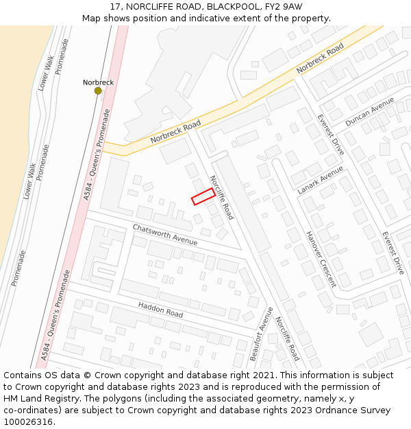 17, NORCLIFFE ROAD, BLACKPOOL, FY2 9AW: Location map and indicative extent of plot